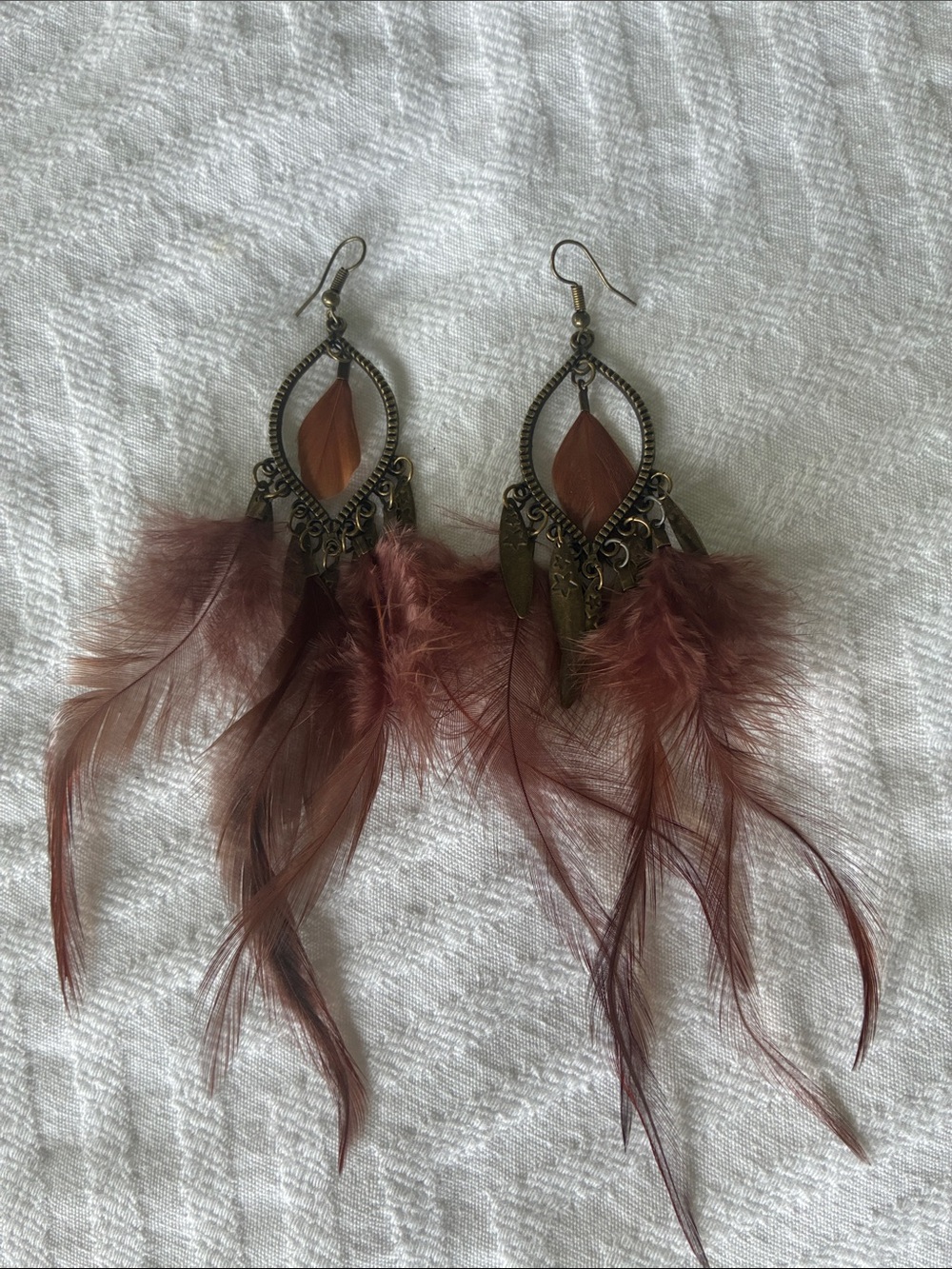 Bohemian Feather Drop Earrings - Brown